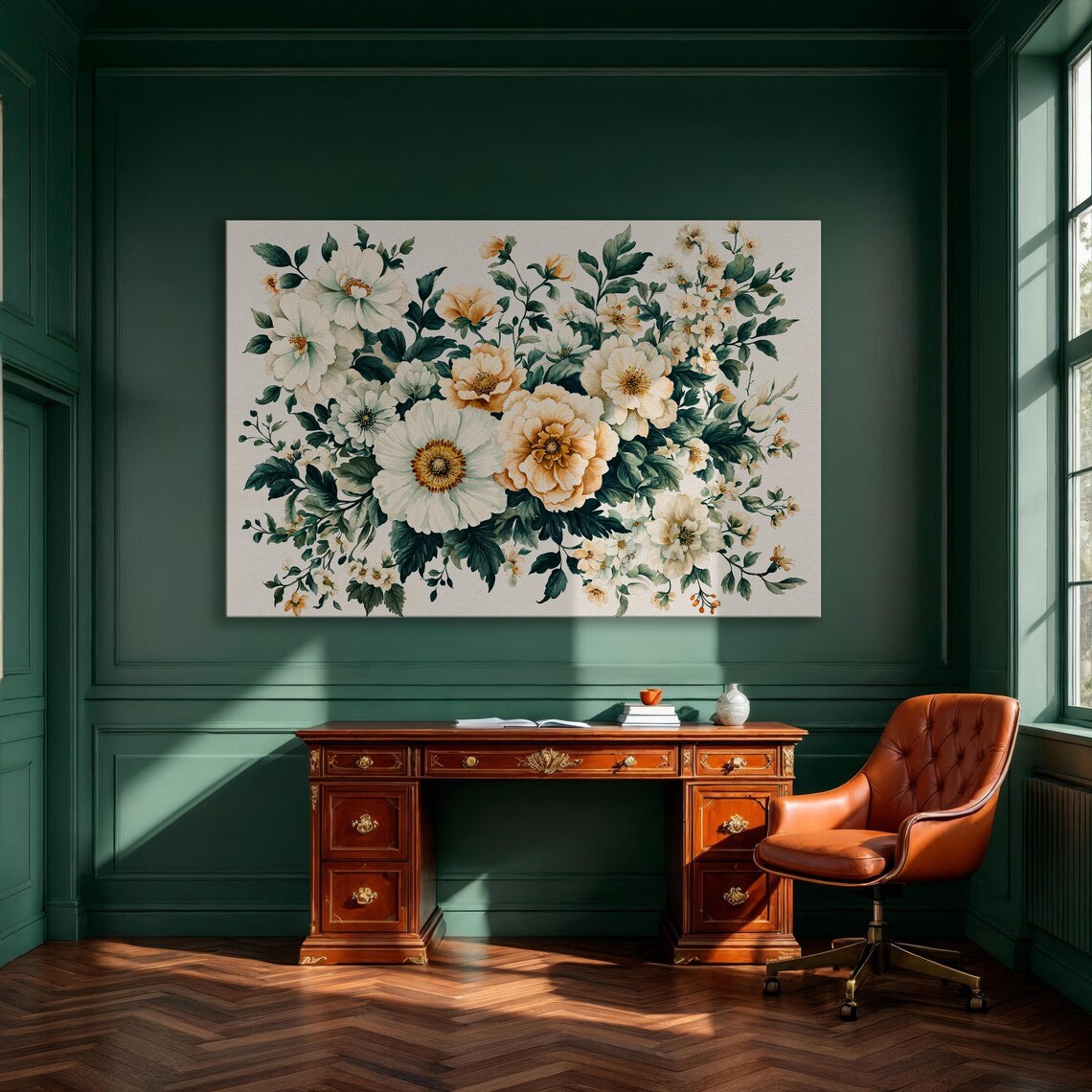 Cream White Floral Bouquet Vintage Botanical Garden Art Poster