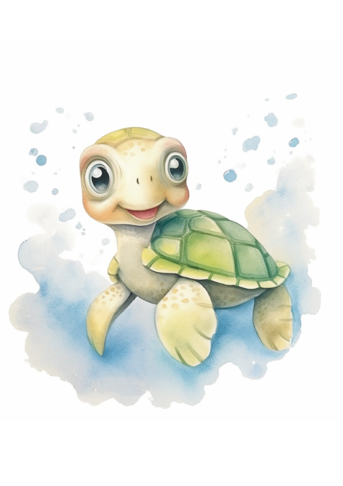 Cute Baby Sea Turtle Watercolor Splash Ocean Nursery Wall Art - Image 3