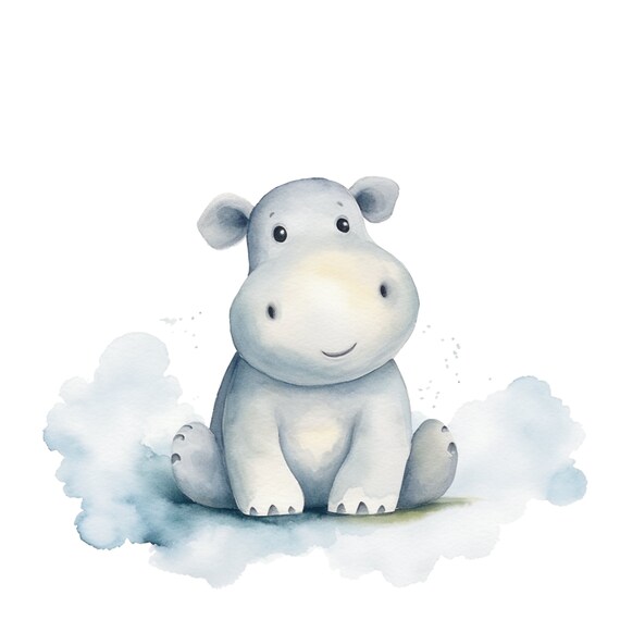 Hippo Poster In Watercolor Colors As A Cute Hippopotamus Decoration Perfect As A Childrens Room Decoration Or Baby Room Picture