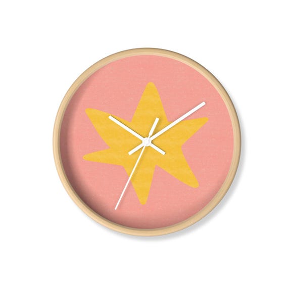 Nursery Clock Pink Star Kids Playroom Accessories Bamboo Silent Mechanism Matching Set