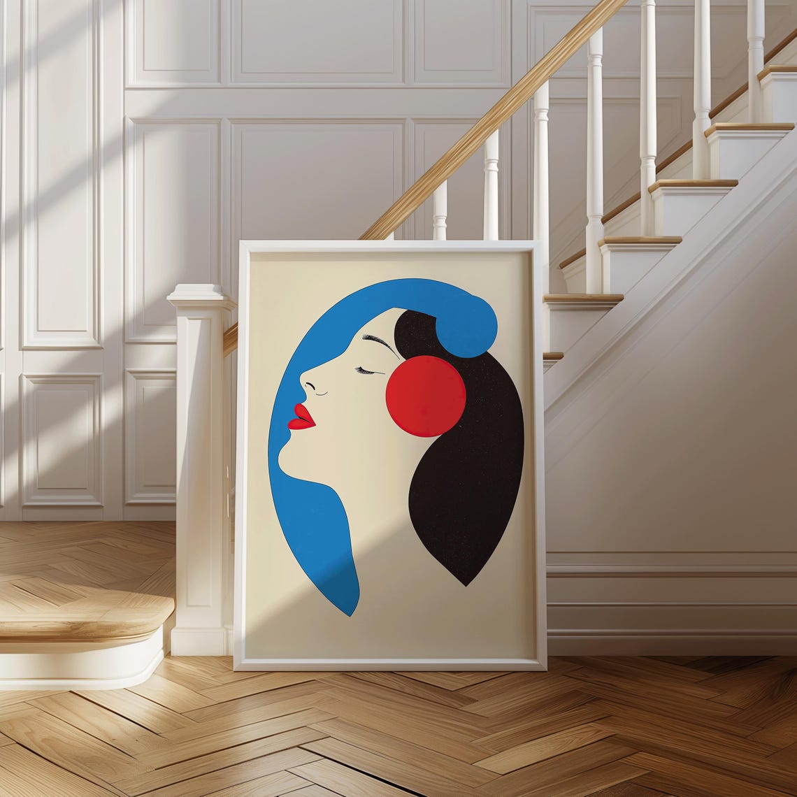 Abstract Woman Face Poster | Red Blue Black Minimalist Pop Portrait
