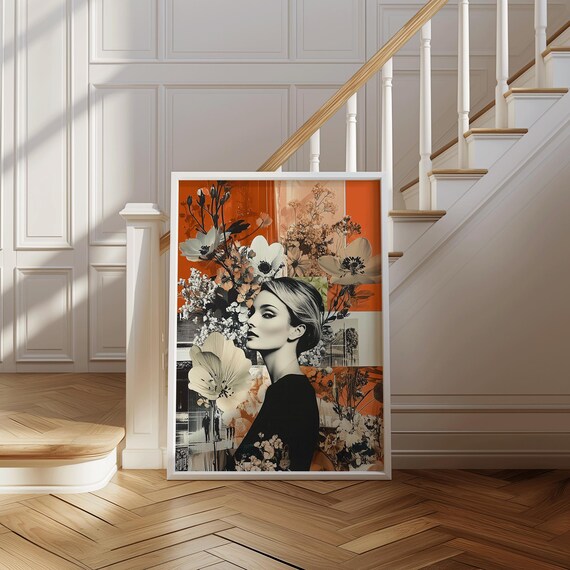 Modern Vintage Floral Woman Collage Soft Neutral Botanical Portrait Print Elegant Feminine Wall Art Petals Of My Memory
