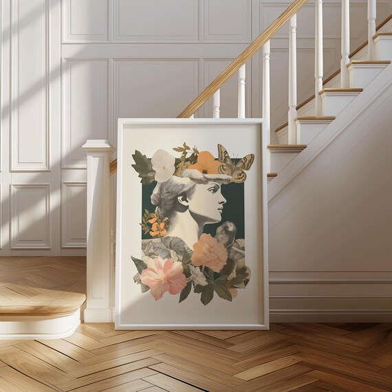 Vintage Botanical Collage Art Print Classical Woman Bust With Flowers Surreal Feminine Wall Portrait Of Dreams