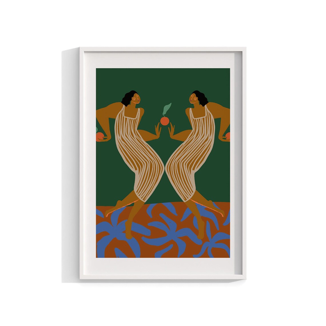 Mirrored Dancers with Oranges Abstract Boho Illustration Poster