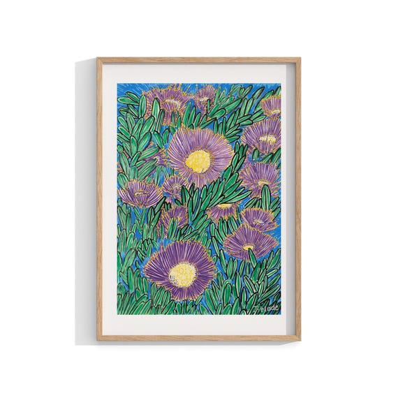 Aboriginal Purple Flower Print, Contemporary Wall Decor