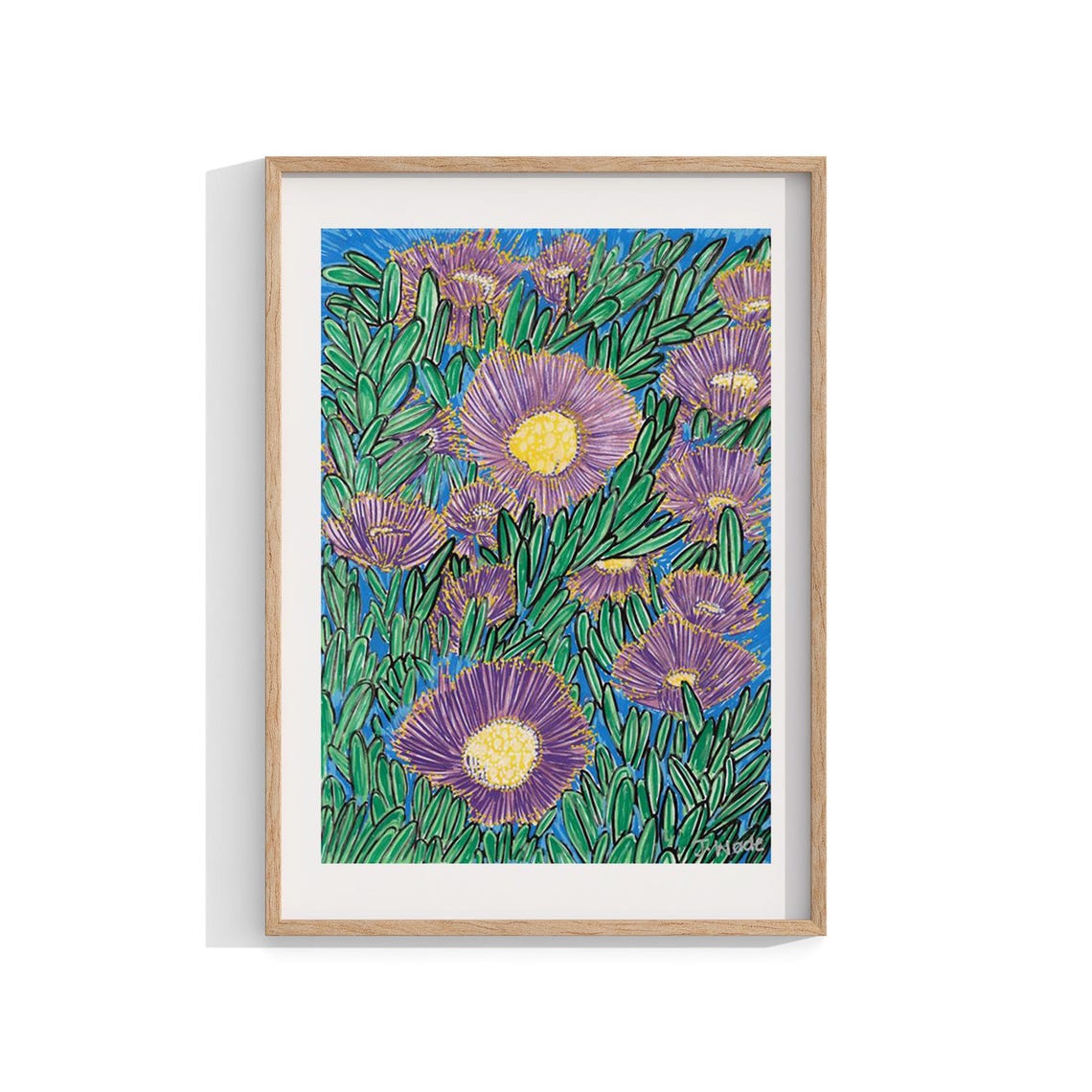 Aboriginal Purple Flower Print, Contemporary Wall Decor
