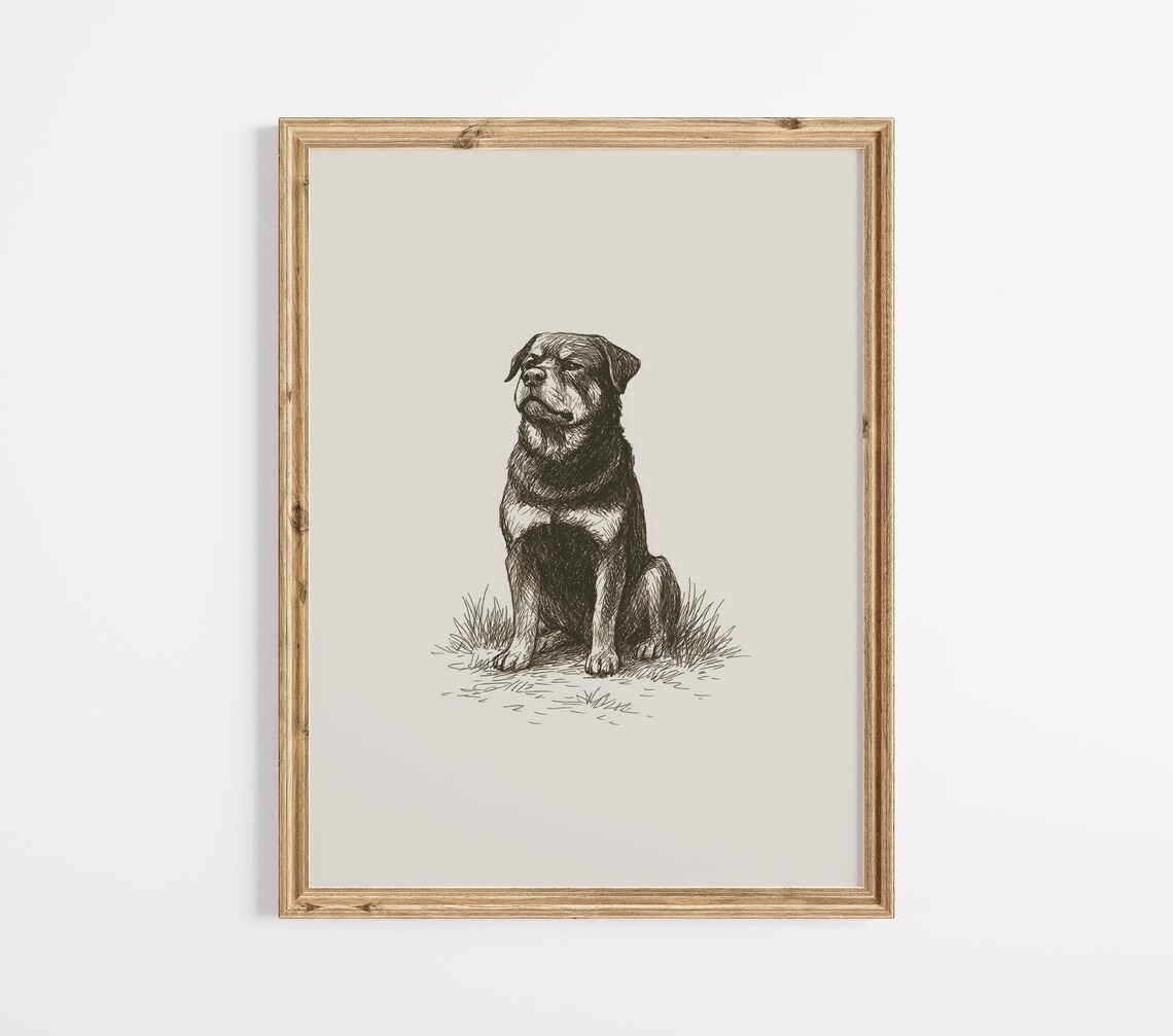 Rottweiler Sketch Print, Vintage Farmhouse Decor
