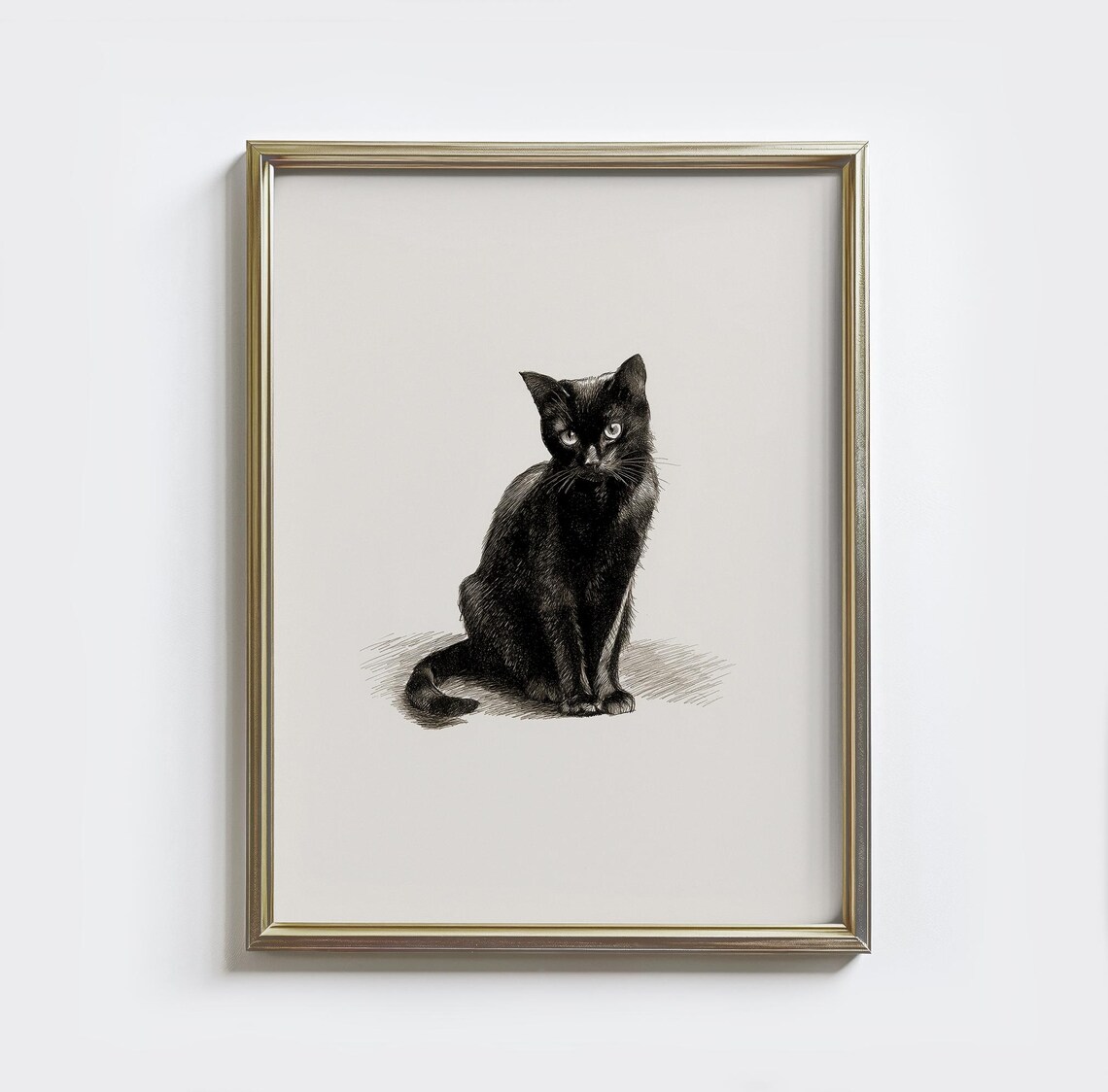 Black Cat Sketch Vintage Ink Cat Portrait Minimalist Farmhouse Pet Art Poster