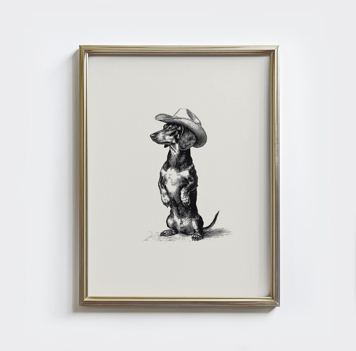 Cowboy Dachshund Vintage Engraving Funny Western Dog Wall Art