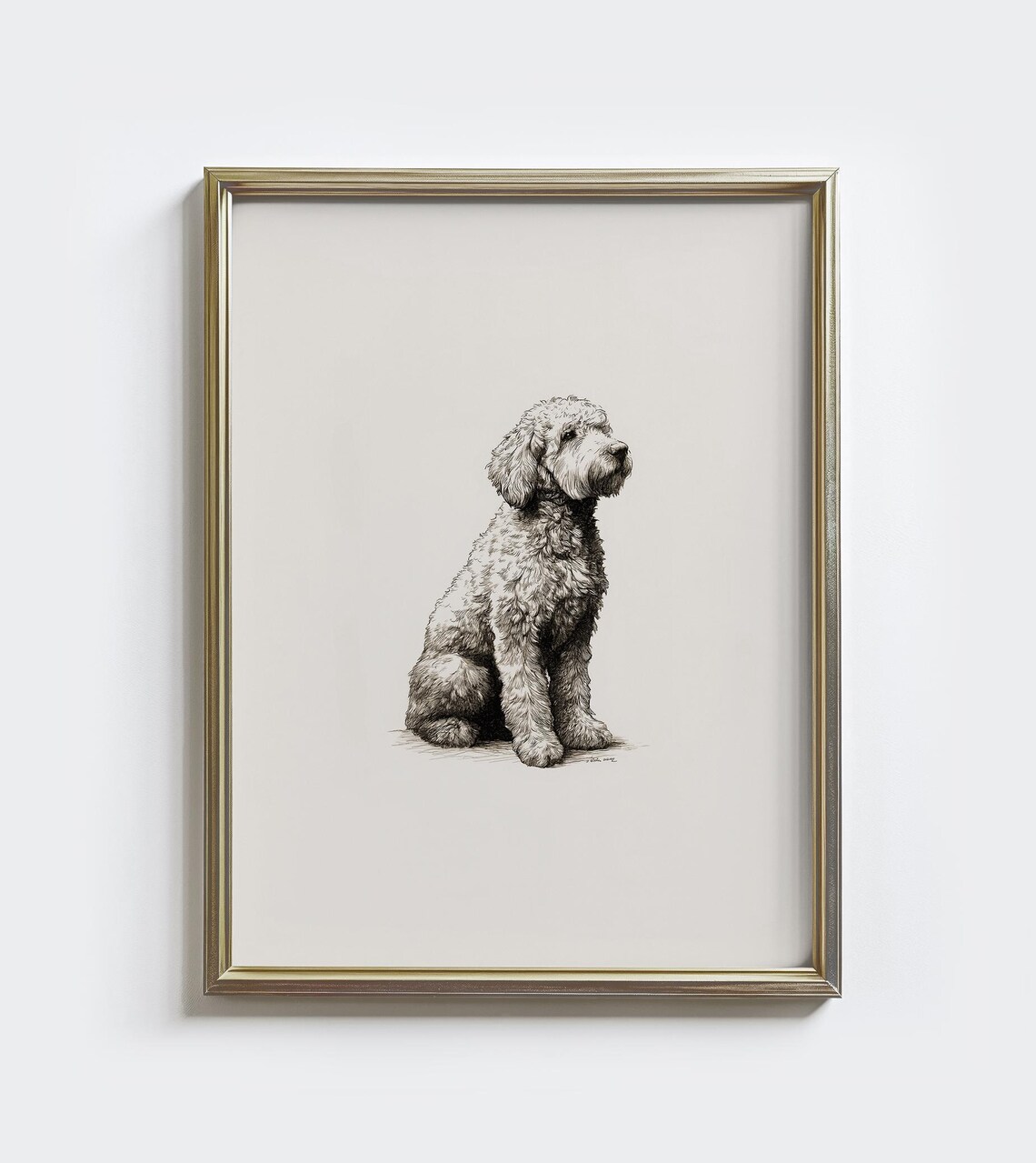 Labradoodle Sketch Print, Vintage Farmhouse Decor