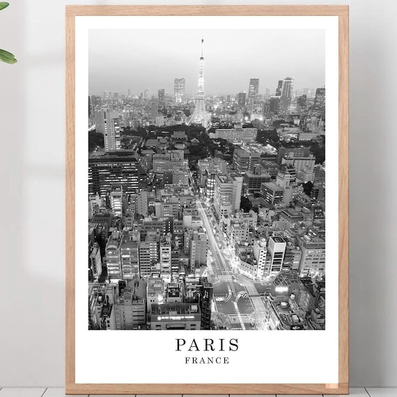Tokyo Tower Night Skyline Black and White Photography Poster