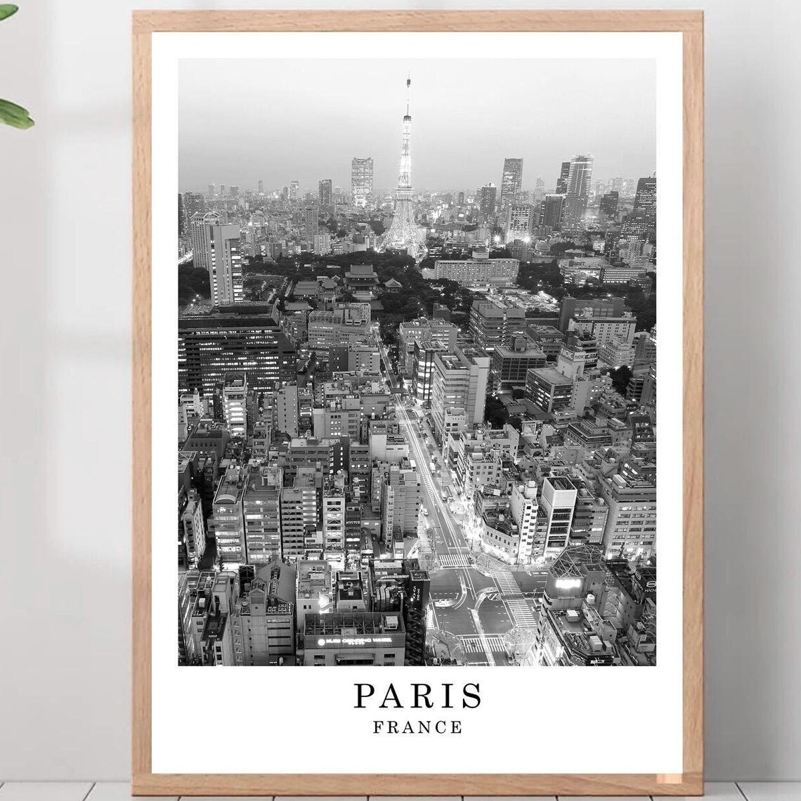 Tokyo Tower Night Skyline Black and White Photography Poster