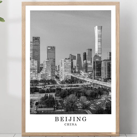 Beijing CBD Skyline CCTV Tower China Zun City Black White Poster