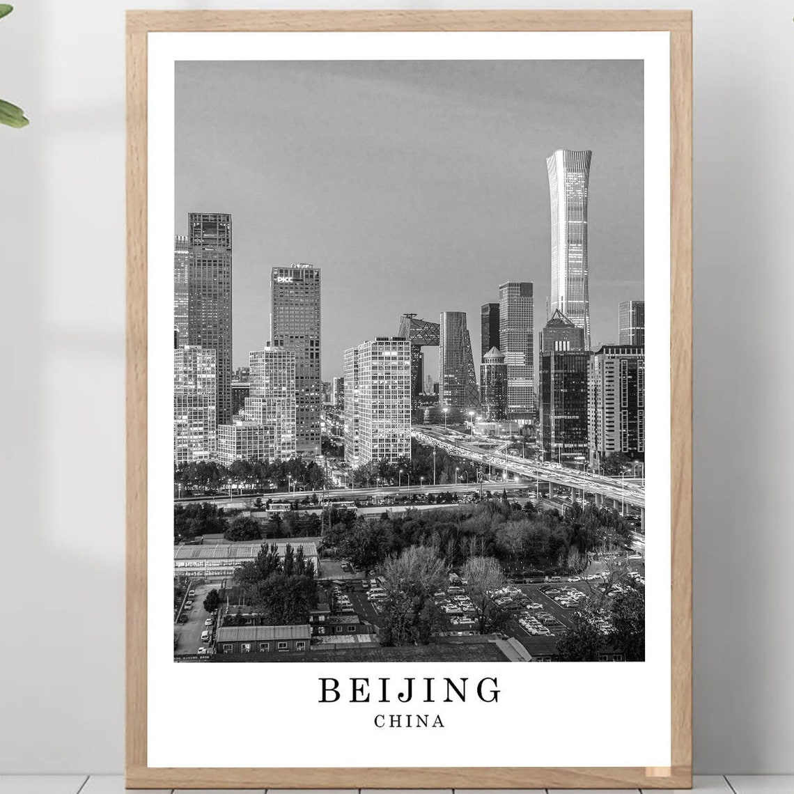Beijing CBD Skyline CCTV Tower China Zun City Black White Poster