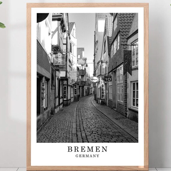 Bremen Schnoor Old Town Cobblestone Lane Germany Black White Poster