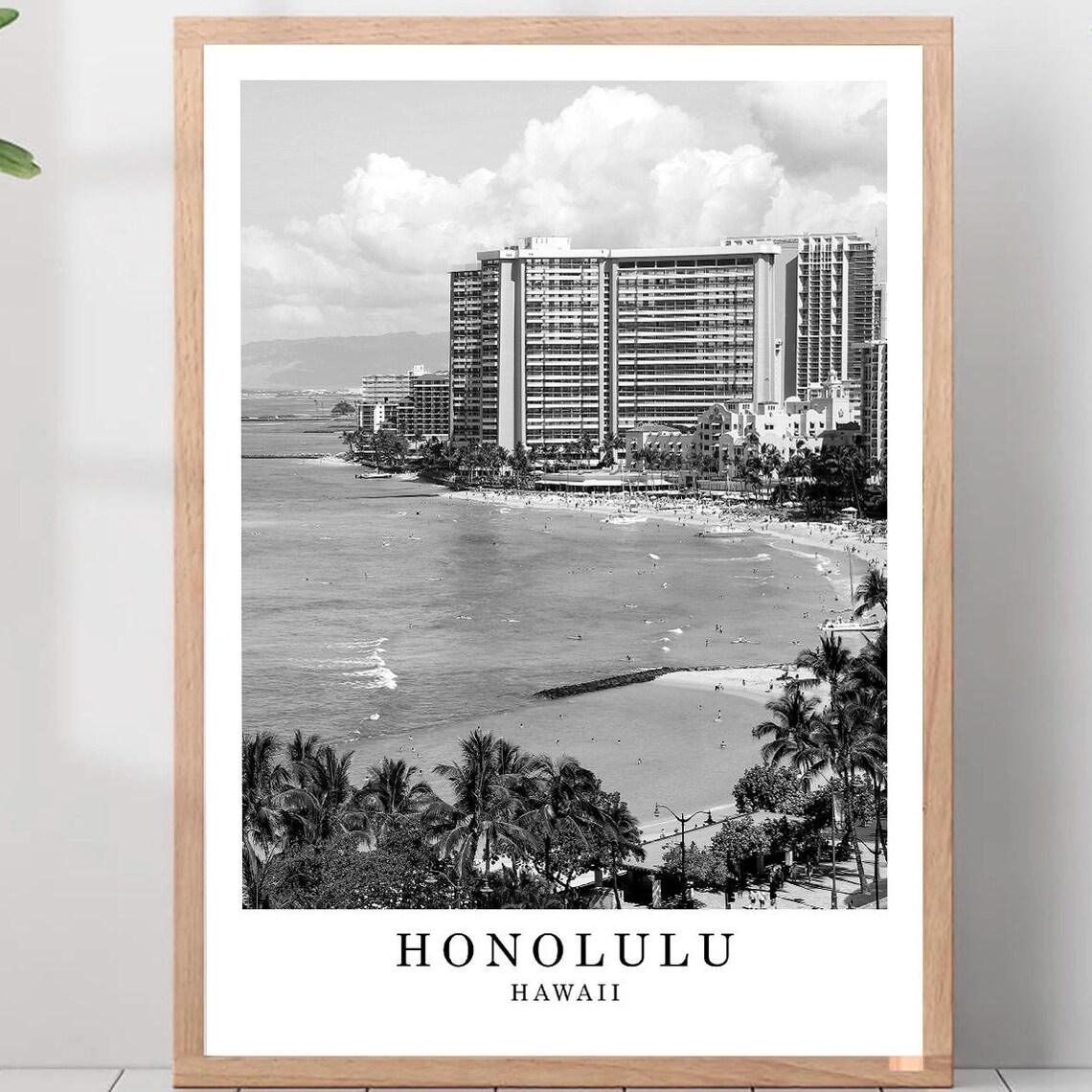Honolulu Waikiki Beach Hotels And Palm Trees Hawaii Travel Poster