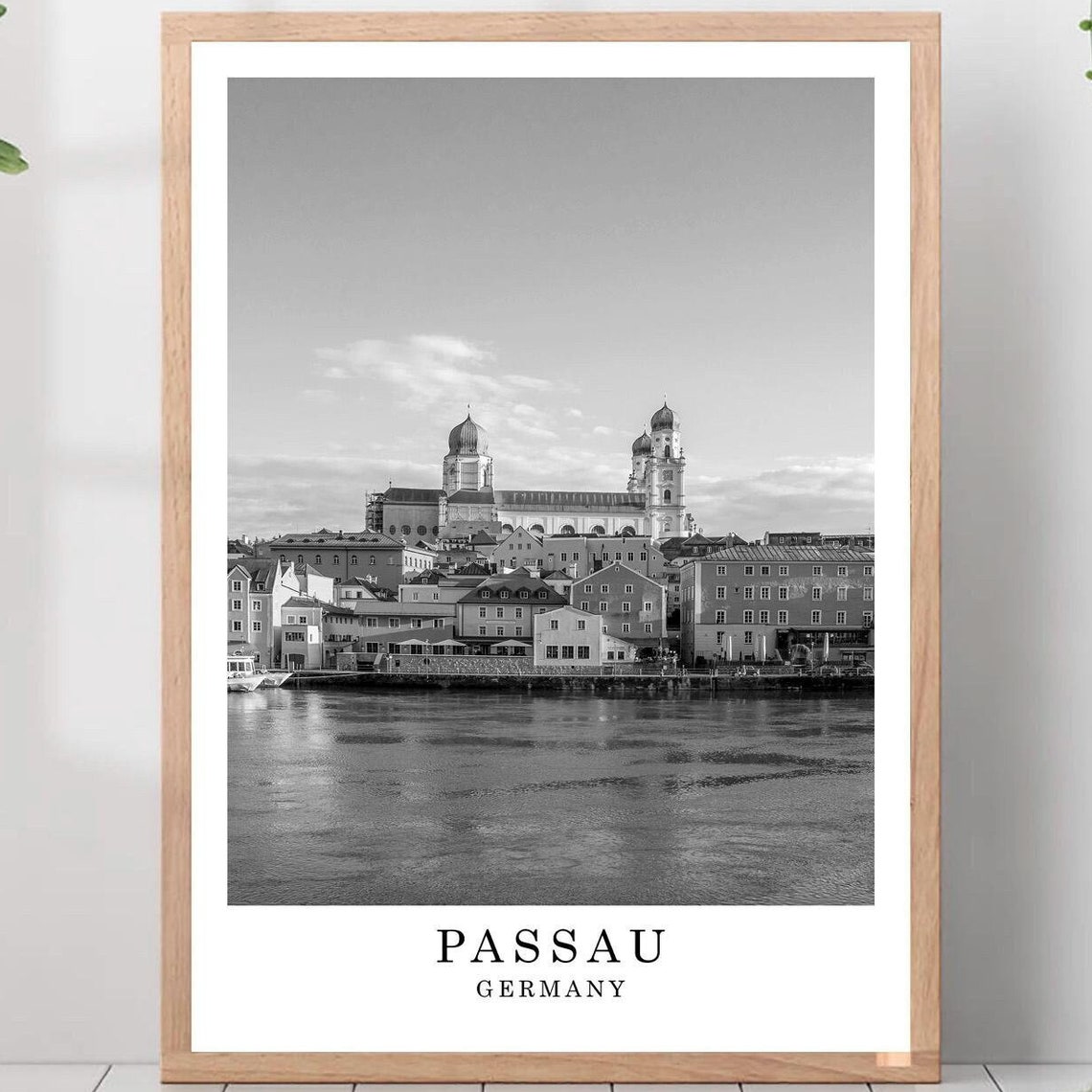 Passau St Stephen's Cathedral Danube River Black White Poster