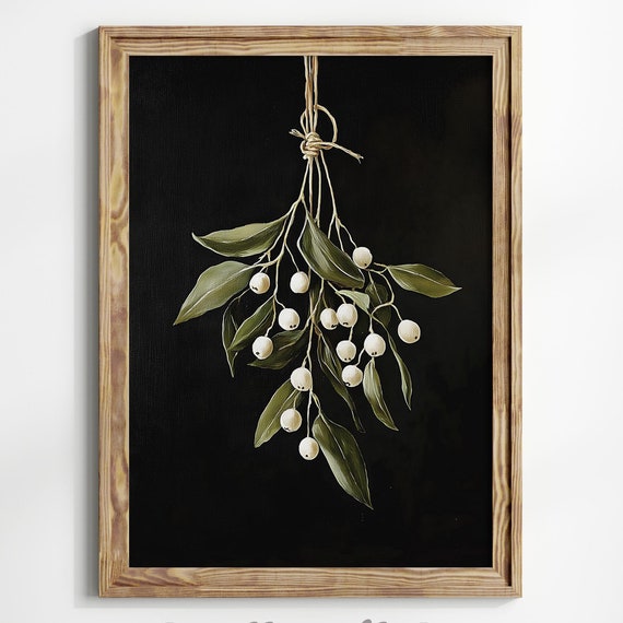 Mistletoe Wall Art Dark Academia Dark Cottagecore Wall Art Winter Christmas Festive Moody Decor