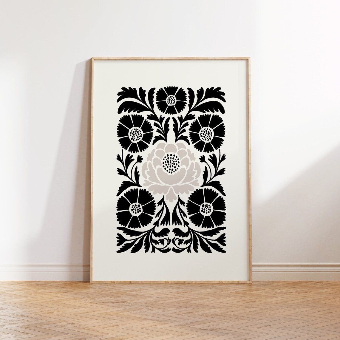 Dark Flowers Black And White Abstract Floral Print