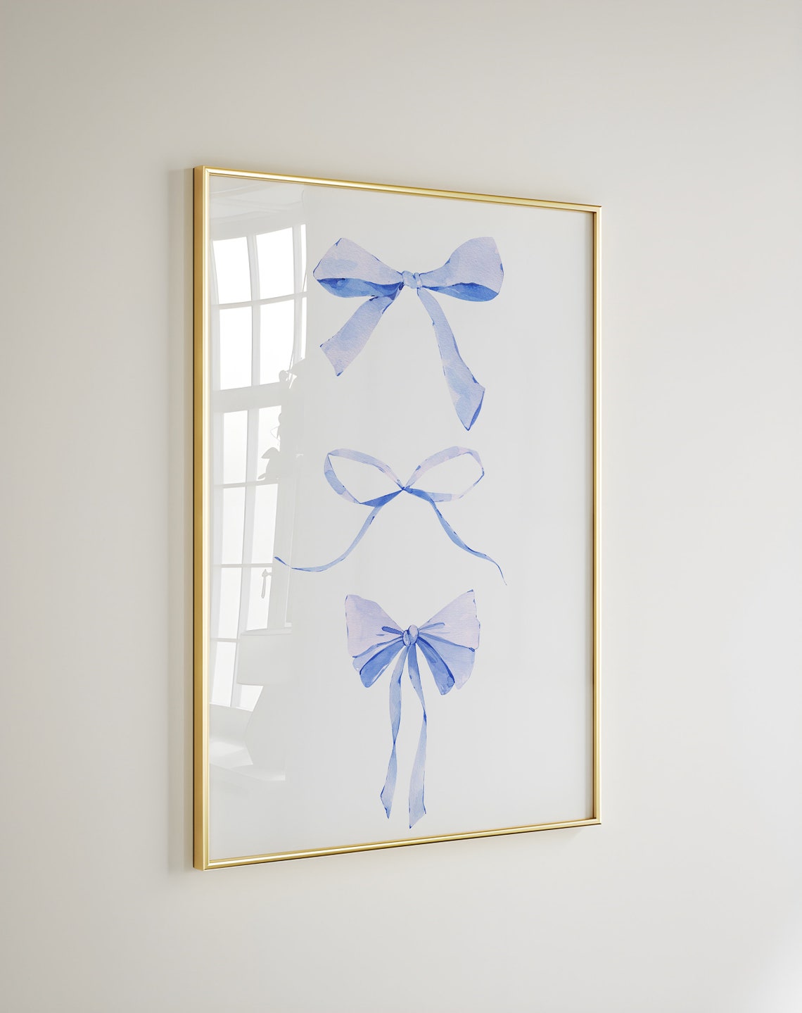 Periwinkle Blue Watercolor Bows Vertical Trio Coquette Poster - Image 2