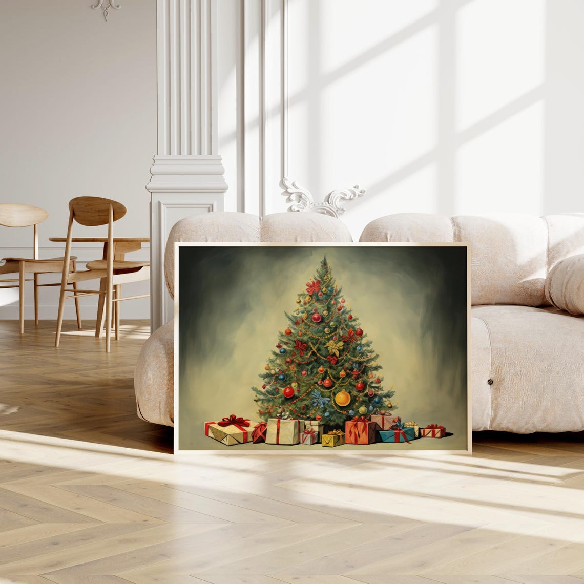 Vintage Decorated Christmas Tree With Gifts Moody Holiday Poster - Image 2