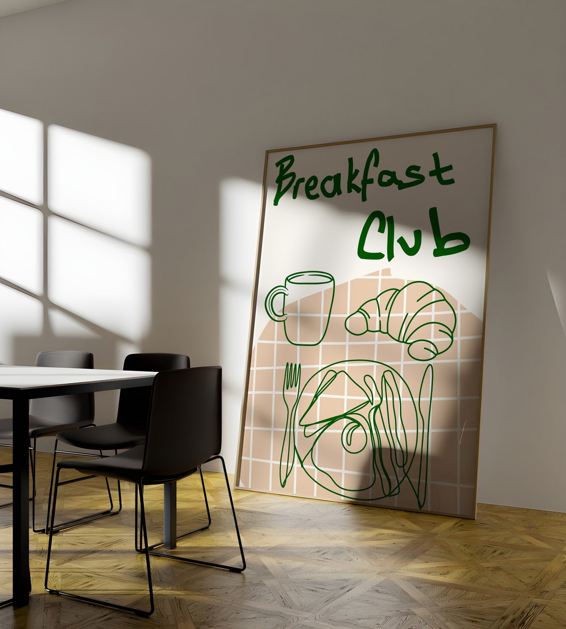 Breakfast Club Green Line Art Croissant Morning Table Poster - Image 2