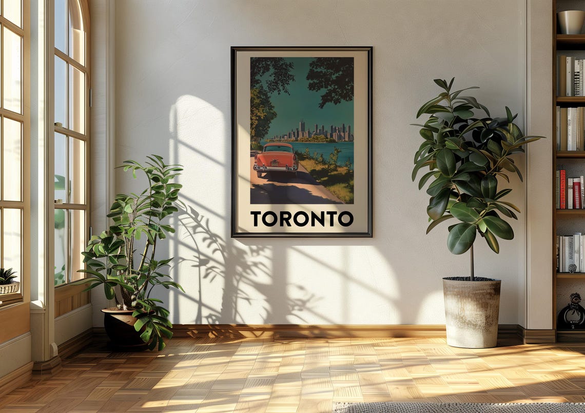Toronto Vintage Travel Poster Classic Car Skyline Waterfront View - Image 2