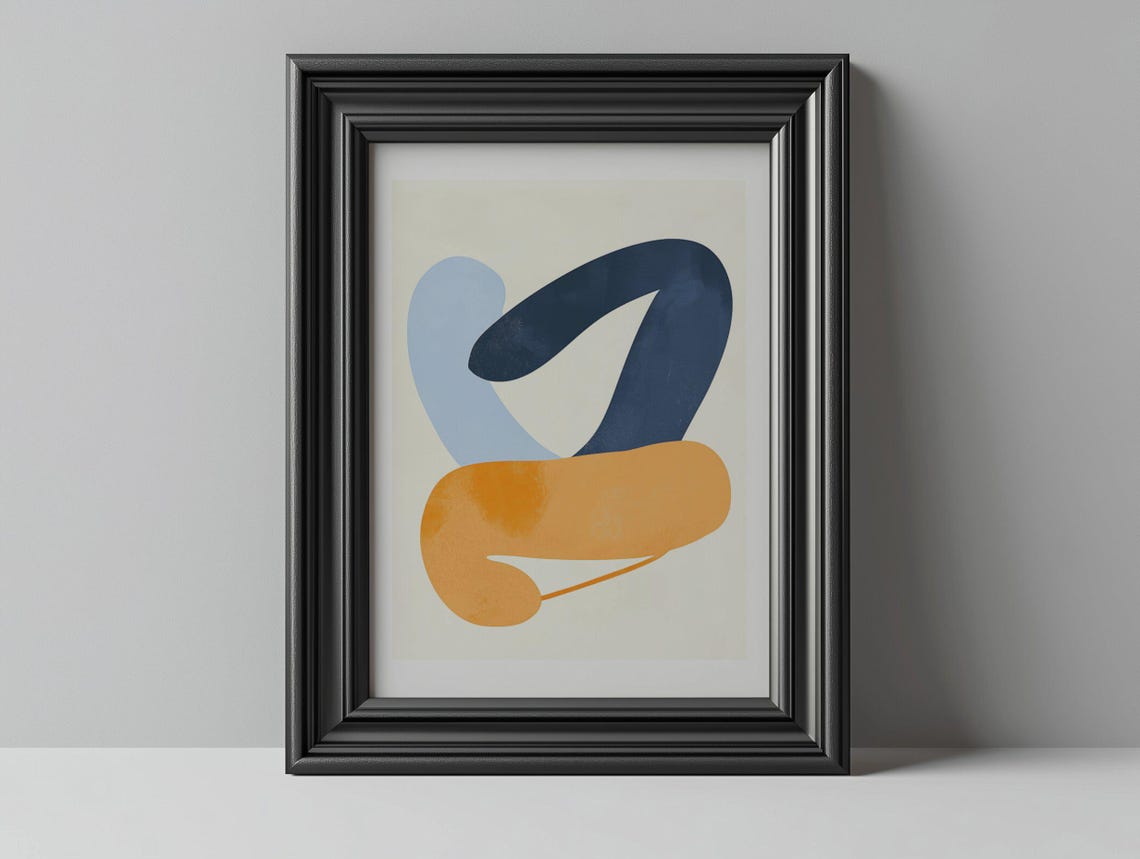 Bold Navy Orange Abstract Brush Shapes Modern Minimalist Poster - Image 2