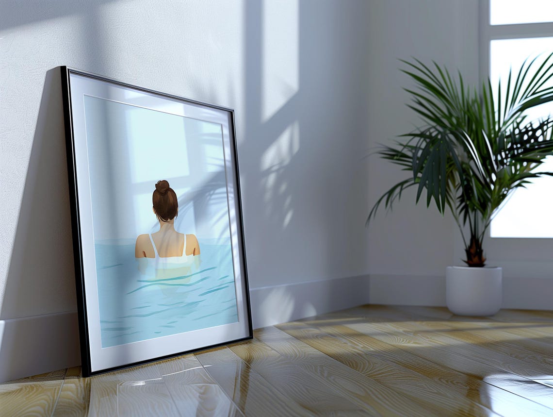 Mother Swimming In Ocean Pastel Watercolor Motherhood Wall Art - Image 4