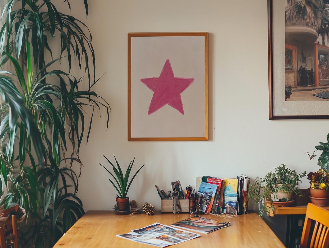 Pink Crayon Star Hand Drawn Retro Preppy Dorm Wall Art Decor Aesthetic - Image 3
