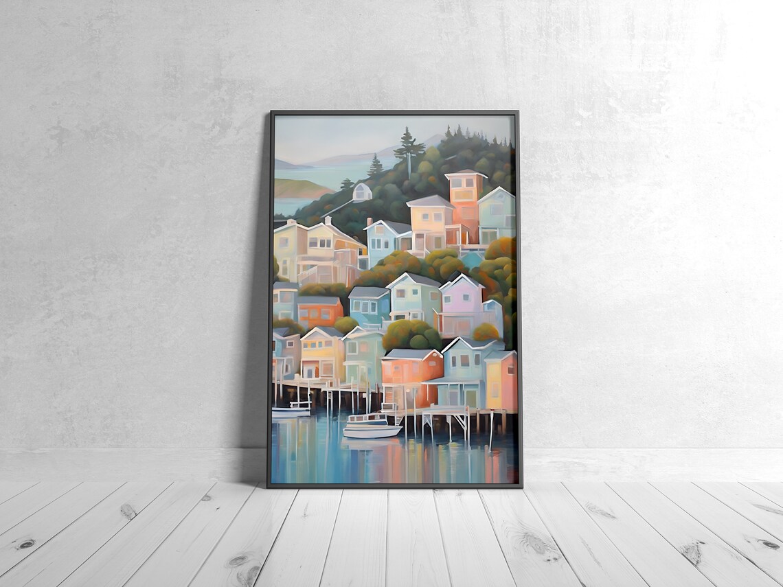 Sausalito California Pastel Beach House Travel Poster - Image 2