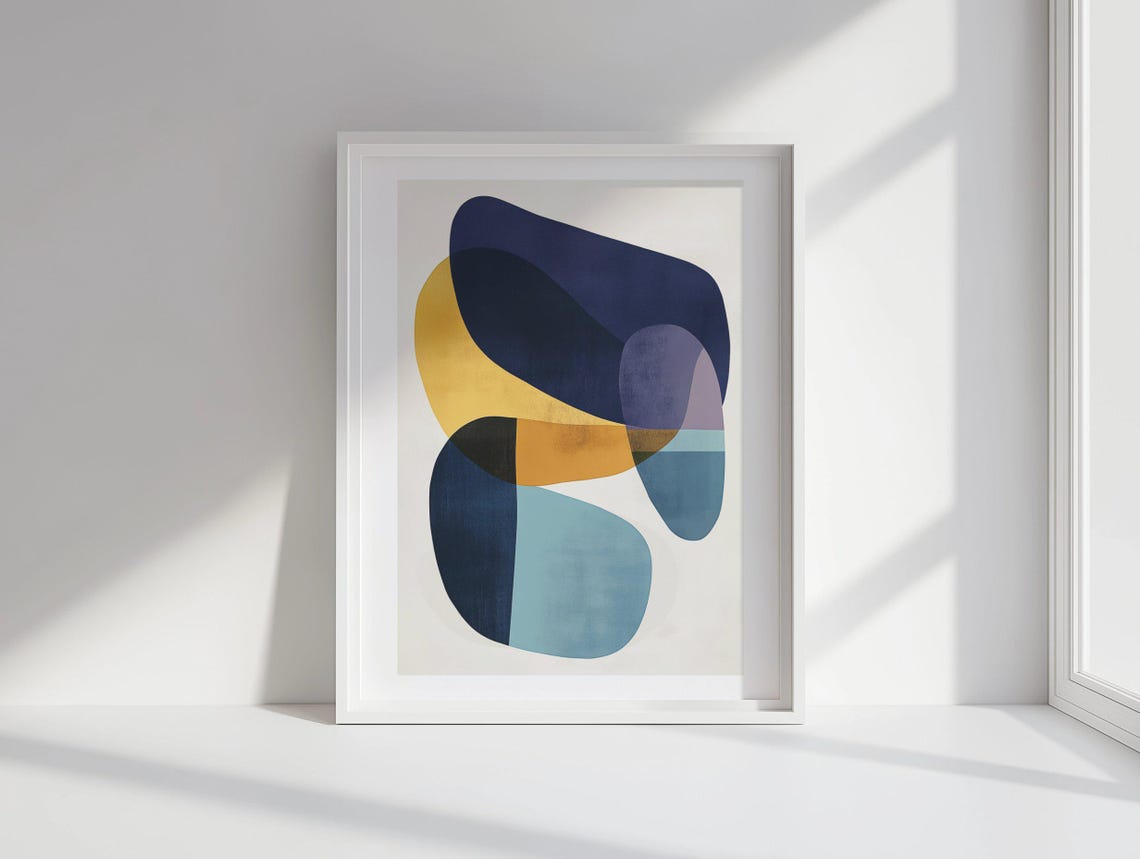 Abstract Navy Blue and Mustard Yellow Interlocking Shapes Poster - Image 3