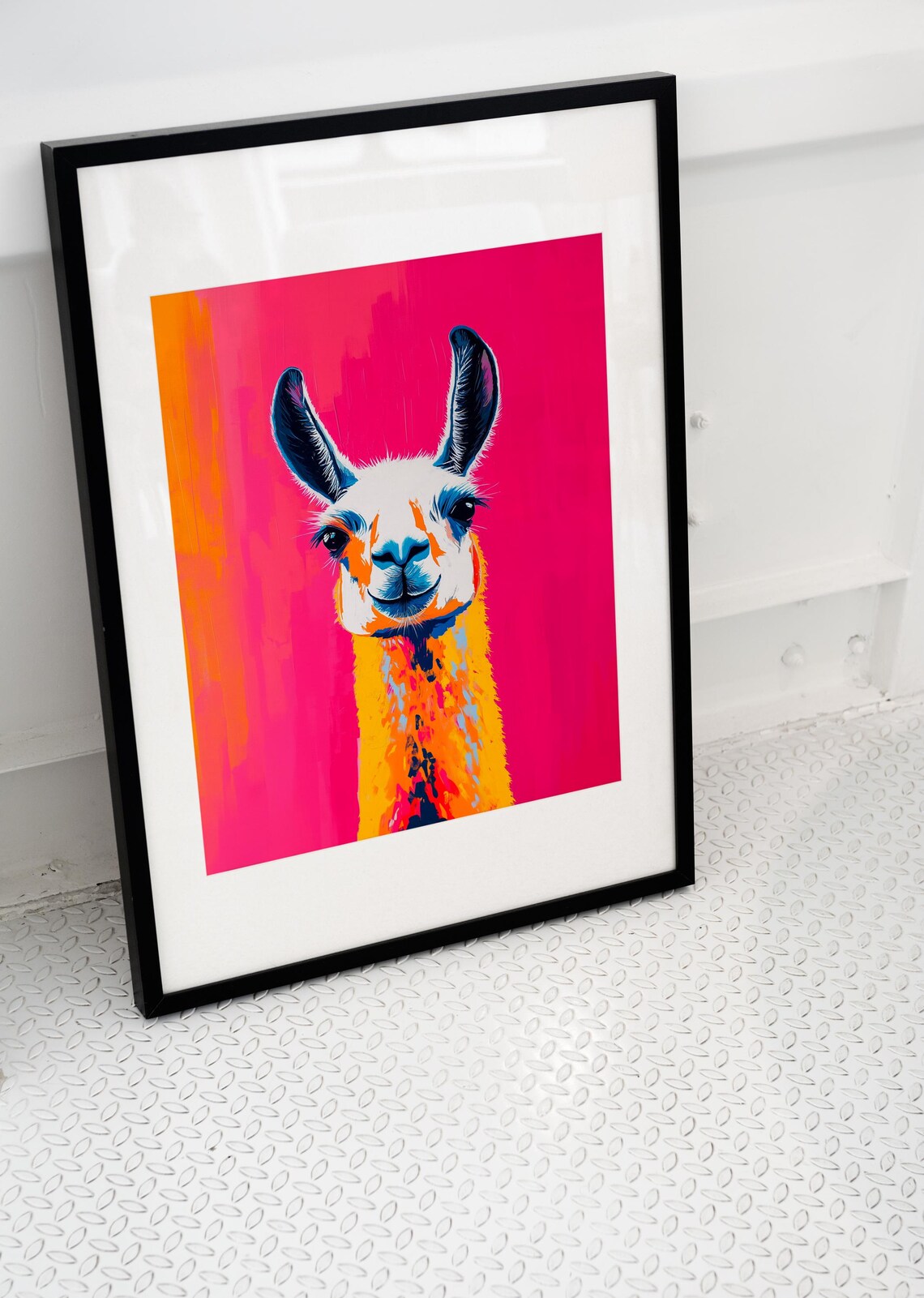 Colorful Llama Portrait Pop Art Hot Pink Neon Animal Wall Decor Poster - Image 2
