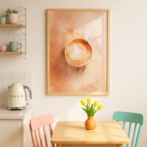 Latte Art Print Scandinavian Coffee Illustration Kitchen Cafe Decor
