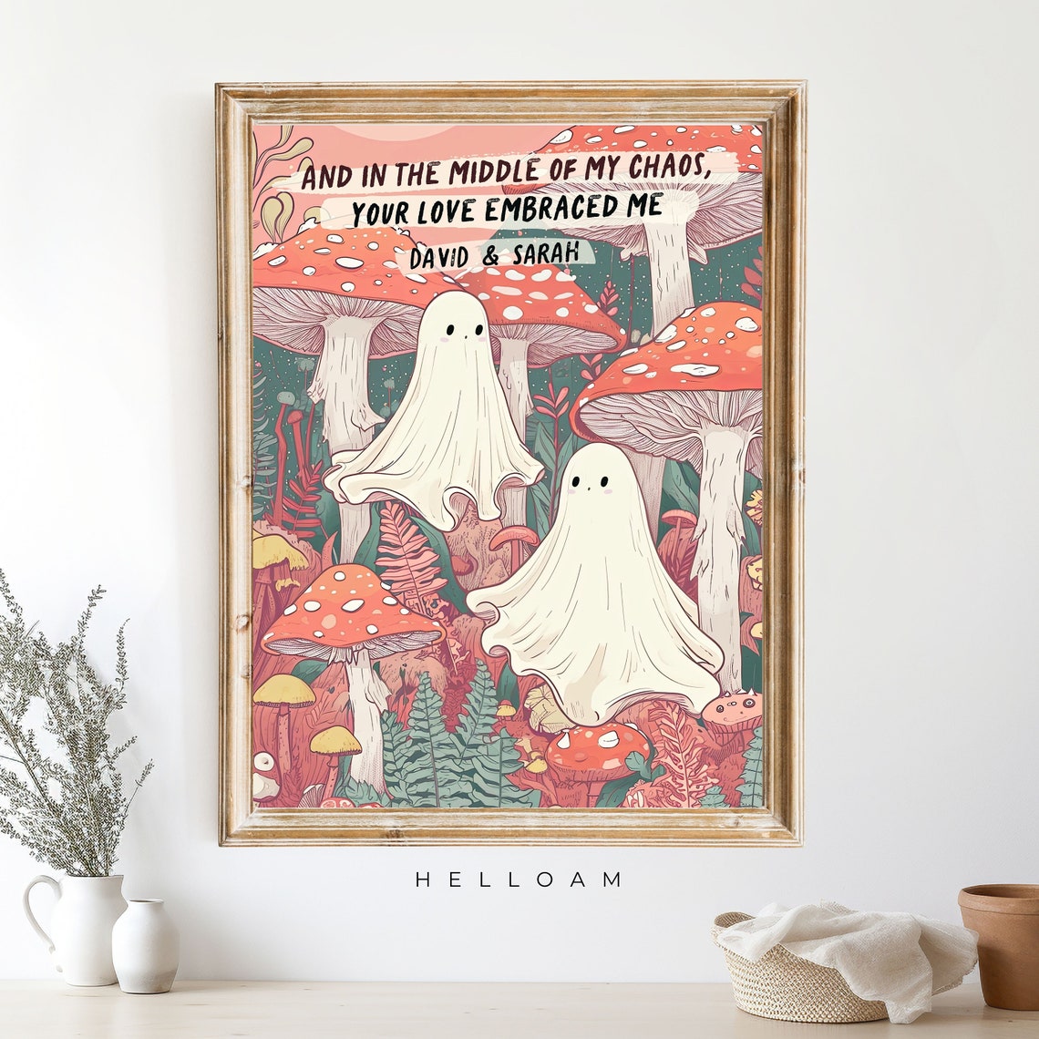 Personalized Ghost Couple Mushroom Forest Chaos Love Quote Wall Art - Image 4