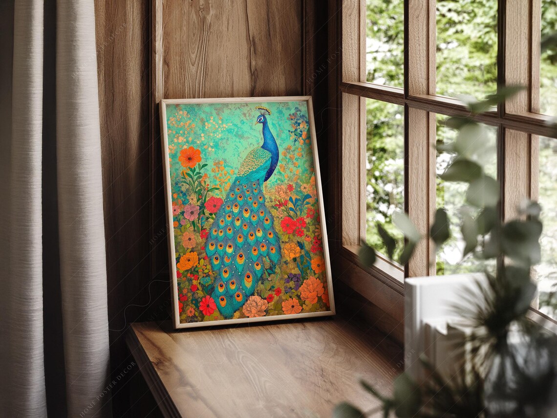 Peacock Wall Art, Colorful Painting Bedroom Decor - Image 2