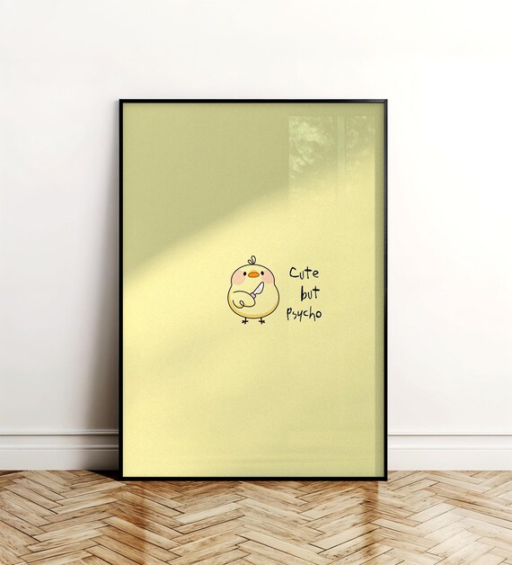 Cute But Psycho Funny Chick With Knife Quirky Minimalist Animal Art Poster