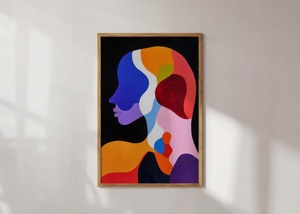 Colorful Abstract Modern Art Whimsical Print Bold Woman Wall Silhouette Feminine Artwork