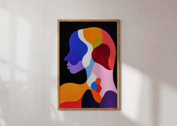 Colorful Abstract Modern Art Whimsical Print Bold Woman Wall Silhouette Feminine Artwork