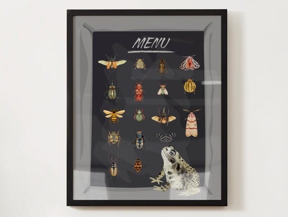Frog Watching Insects Menu Chart Vintage Naturalist Bugs Poster