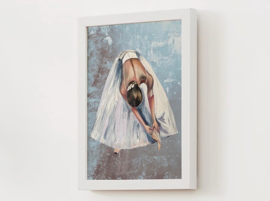 Ballerina Adjusting Pointe Shoe Overhead Watercolor Dance Poster