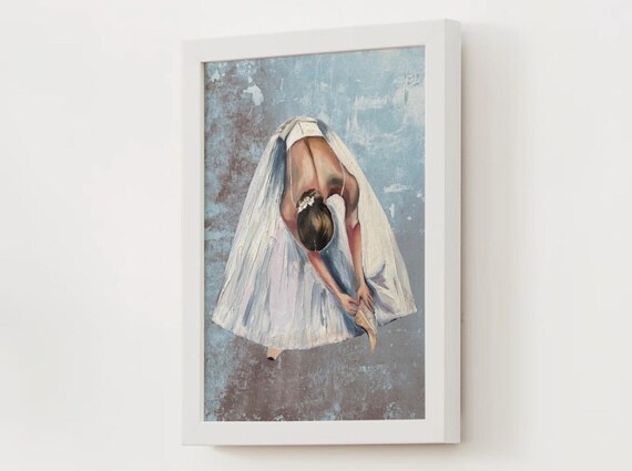 Ballerina Adjusting Pointe Shoe Overhead Watercolor Dance Poster