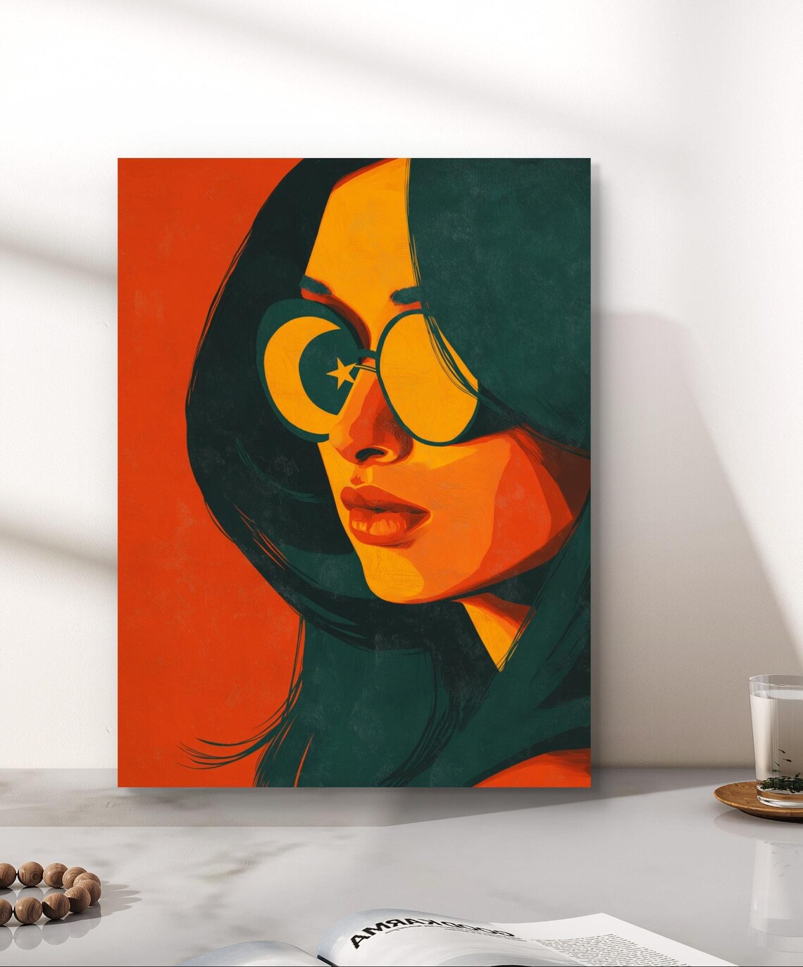 Retro Pop Art Woman Portrait Poster Crescent Sunglasses Pakistan Style