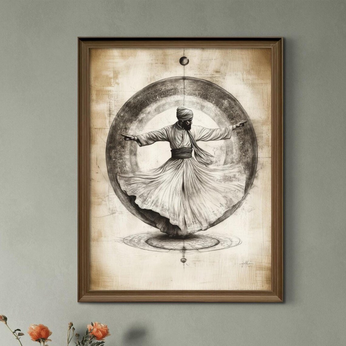 Whirling Dervish Line Art, Sufi Meditation Poster