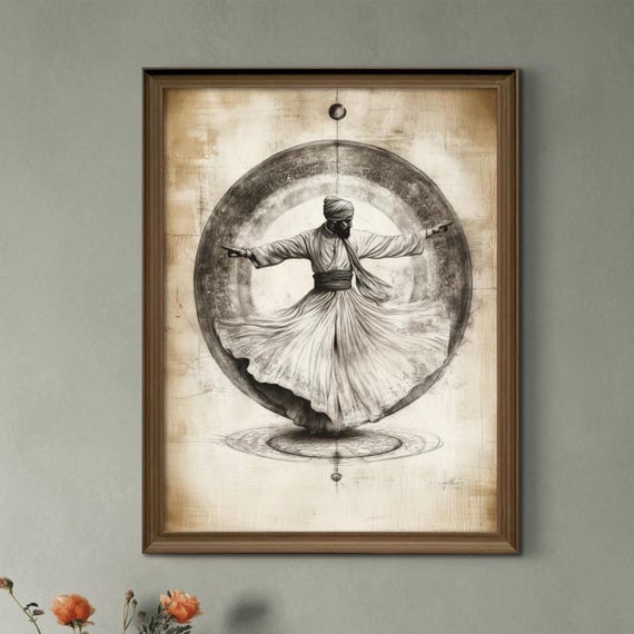 Whirling Dervish Line Art, Sufi Meditation Poster
