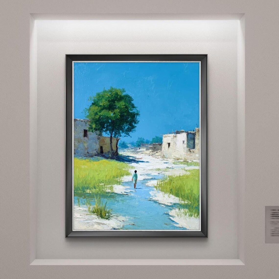 Punjab Village Childhood Stream Walk Rural Oil Painting Poster