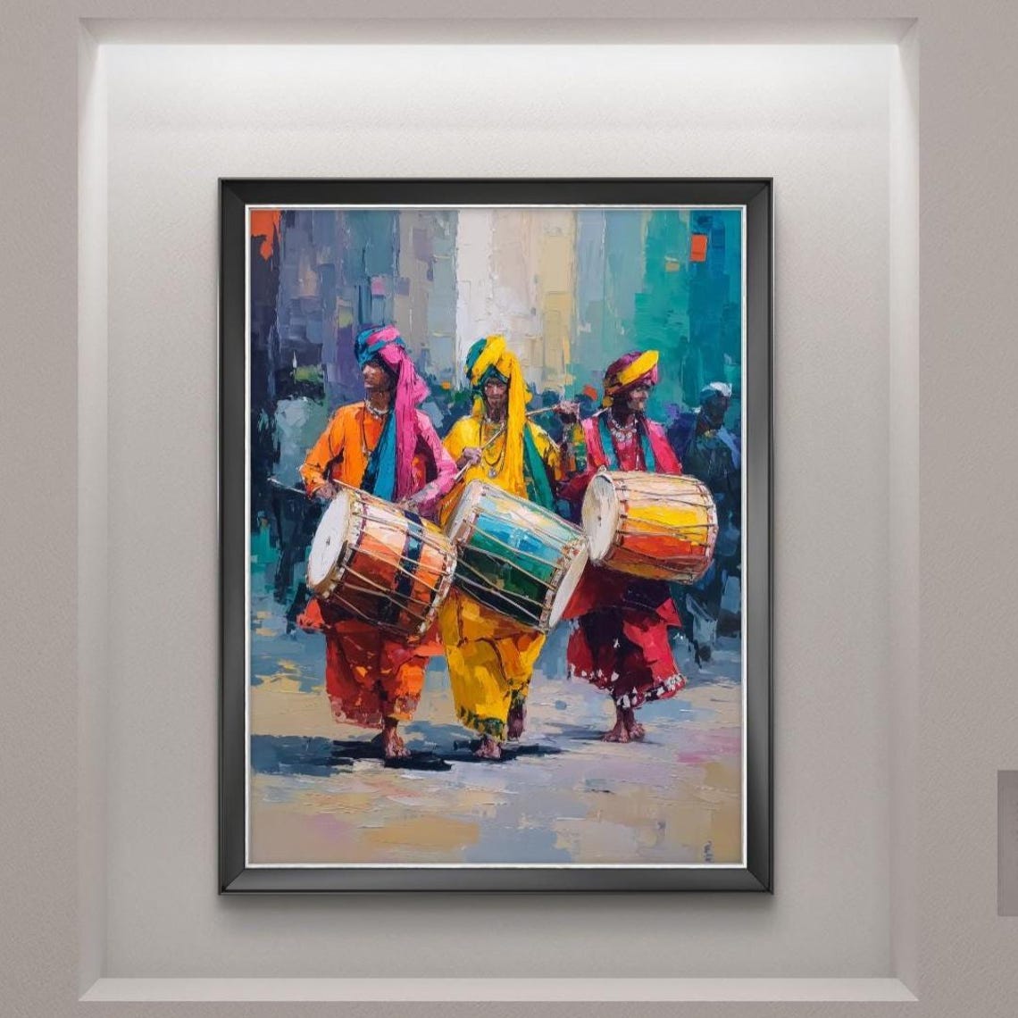 Three Punjabi Dhol Drummers Folk Music Festival Painting Poster