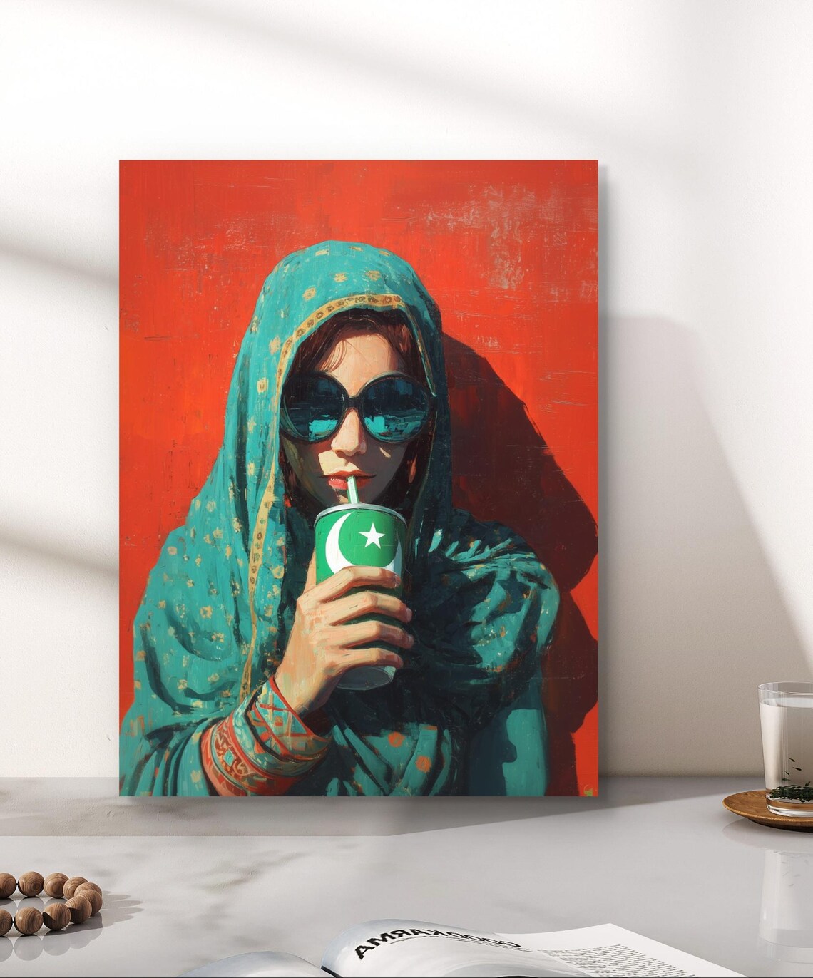Retro Pakistani Pop Art Print Desi Girl With Flag