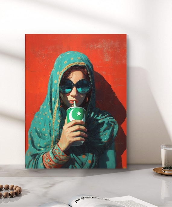 Retro Pakistani Pop Art Print Desi Girl With Flag