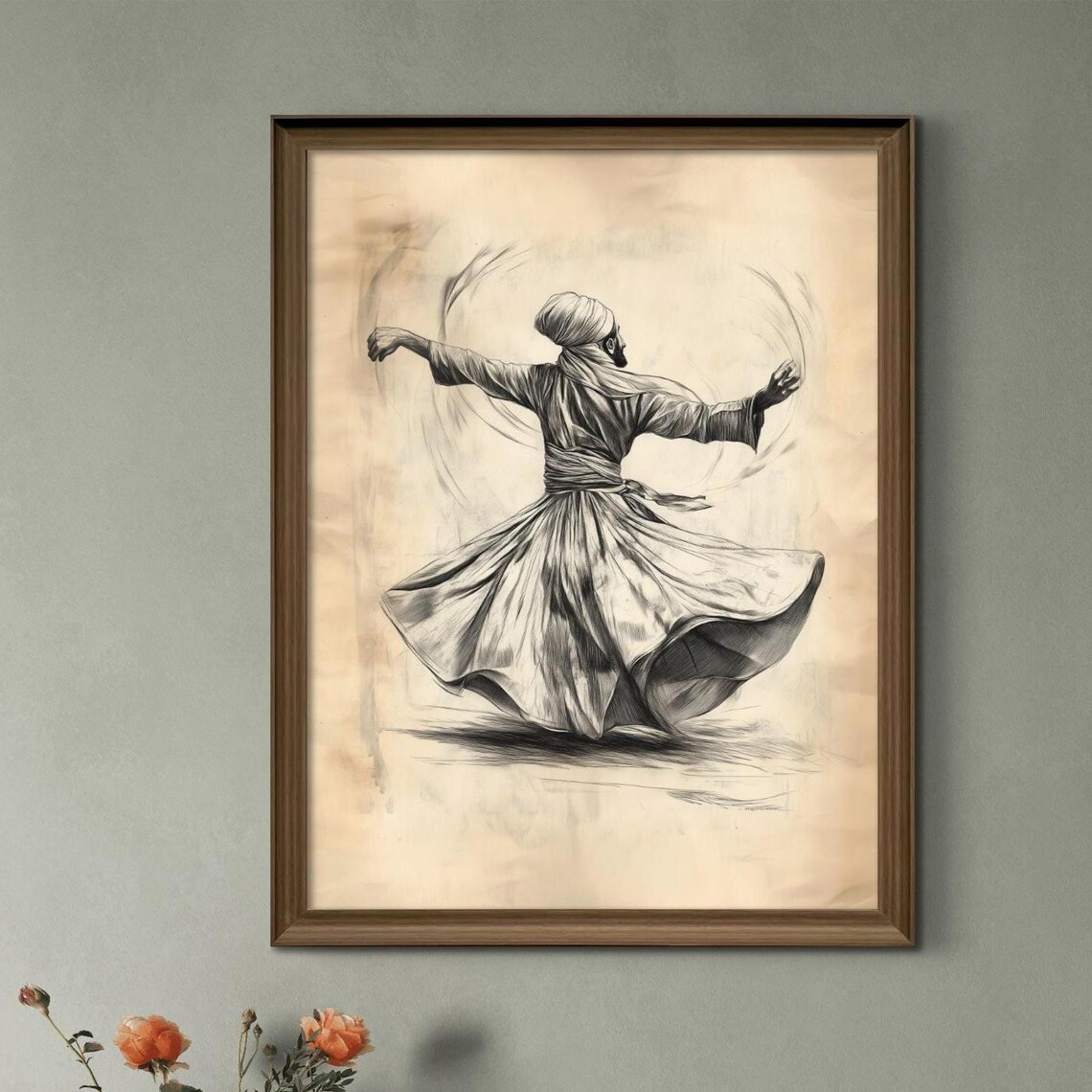 Whirling Dervish Line Art, Sufi Meditation Print